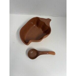 Vintage Salsa Server w/ Spoon Boston Warehouse Terra Cotta 16oz Chili Pepper